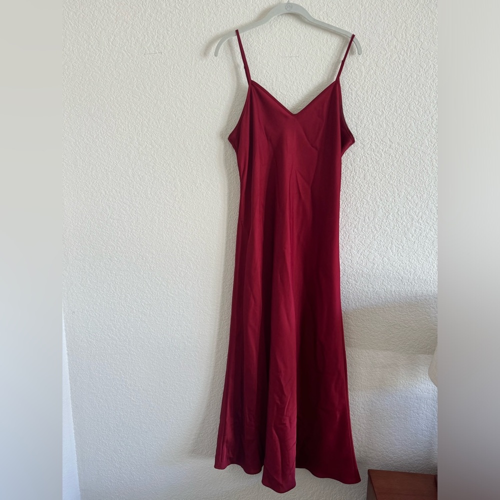 Birdy Grey Wine Red Maxi Slip Dress with Spaghetti Straps